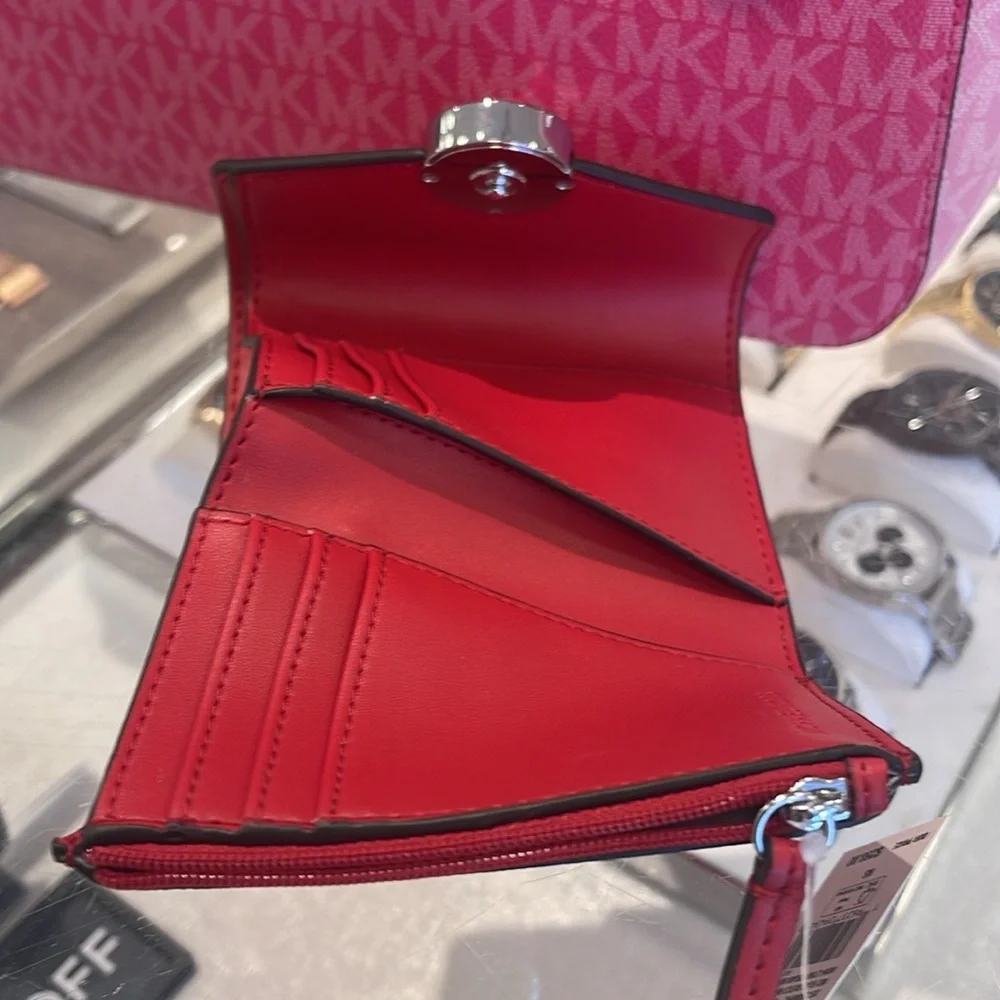 MICHAEL KORS Carmen Medium Faux Leather Wallet Bright Red NWT